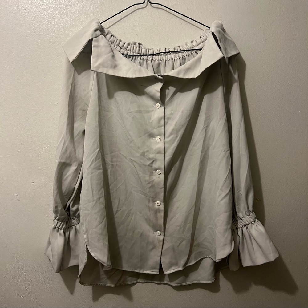 White Cream Over The Shoulder Frill Collar Shirt